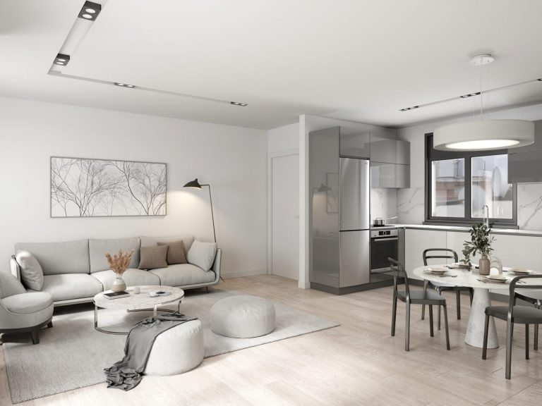 Residencia Uribarri salón y cocina integrada